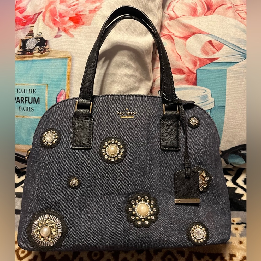 Kate Spade EUC Cameron Street Lottie Denim Bag w/ Embellishments